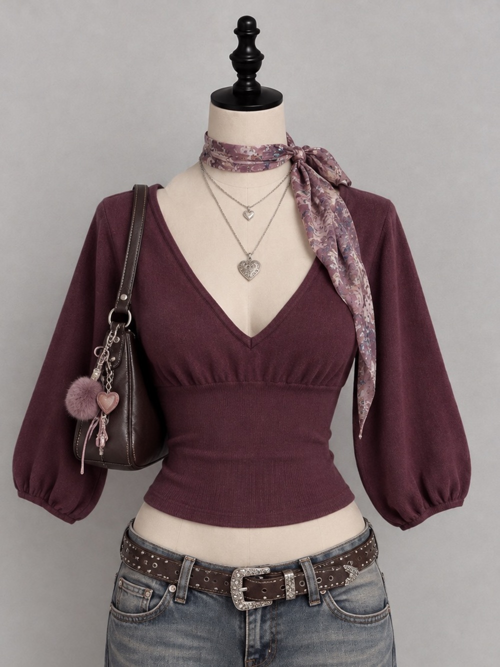 H&M Ribbed V-Neck Sweater in Deep Burgundy